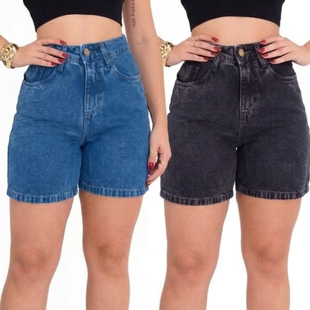 Kit Short Jeans Feminino Boyfriend Bermuda Mom Meia Coxa