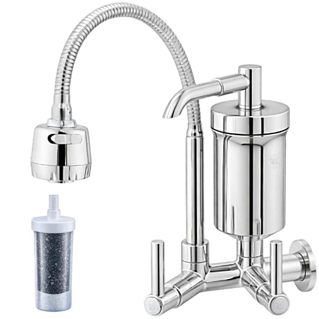 Torneira com Filtro de Cozinha Gourmet Tubo Flexível 2 Jatos Parede
