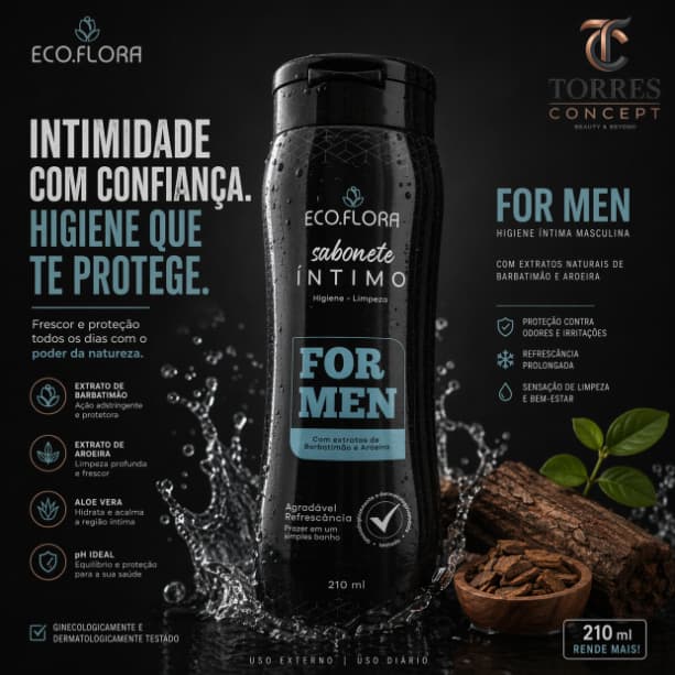 Sabonete Intimo Masculino For Men Eco Flora Barbatimão e Aroeira Antisséptico Refrescante 210ml