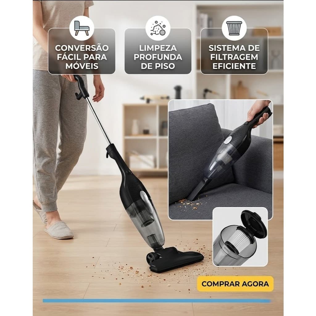 Aspirador De Pó 2 Em 1 Com Fio 110V 220V Vertical Potência 600W Vácuo 13Kpa Leve Resistente