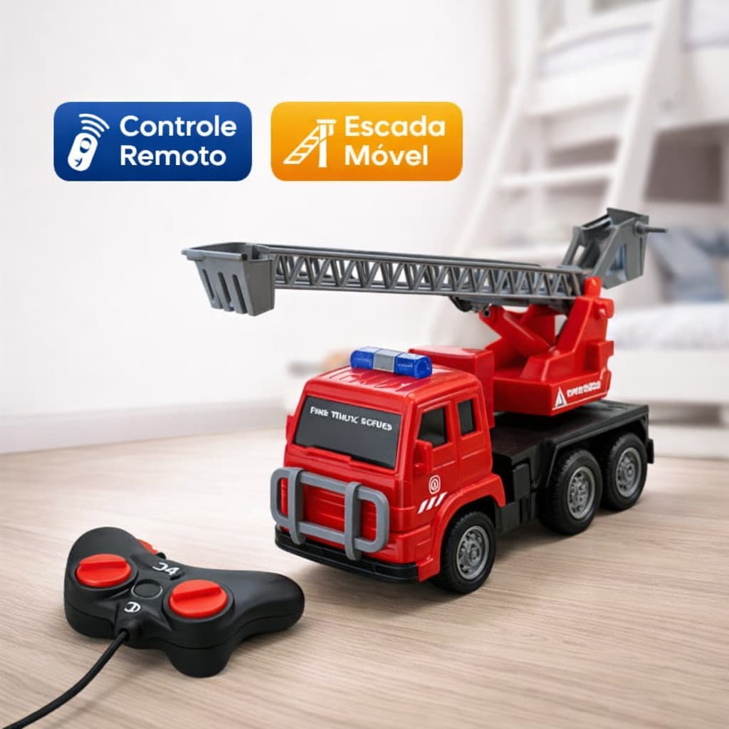 Caminhão Bombeiro Controle Remoto Escada Móvel Infantil Brinquedo Menino