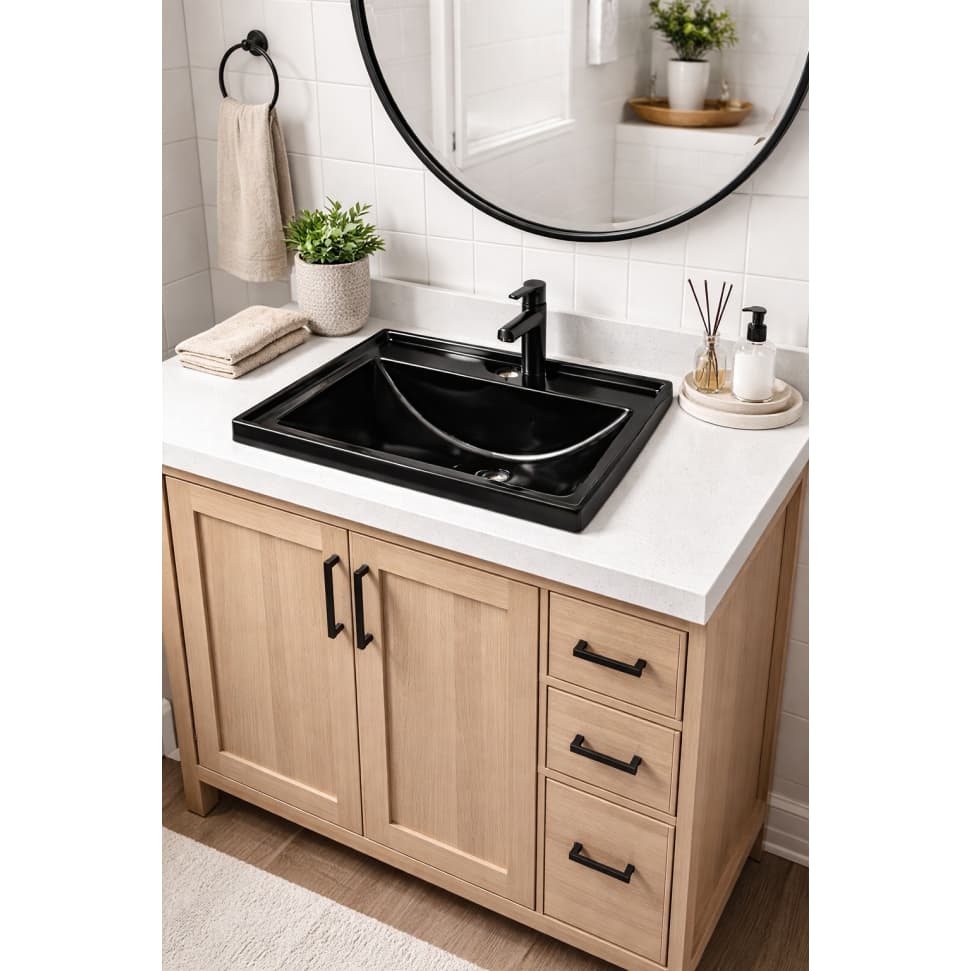 Lavatório Pia Banheiro Preto 40CM de Mármore Sintético Alta Qualidade - Ideal para ambientes compactos