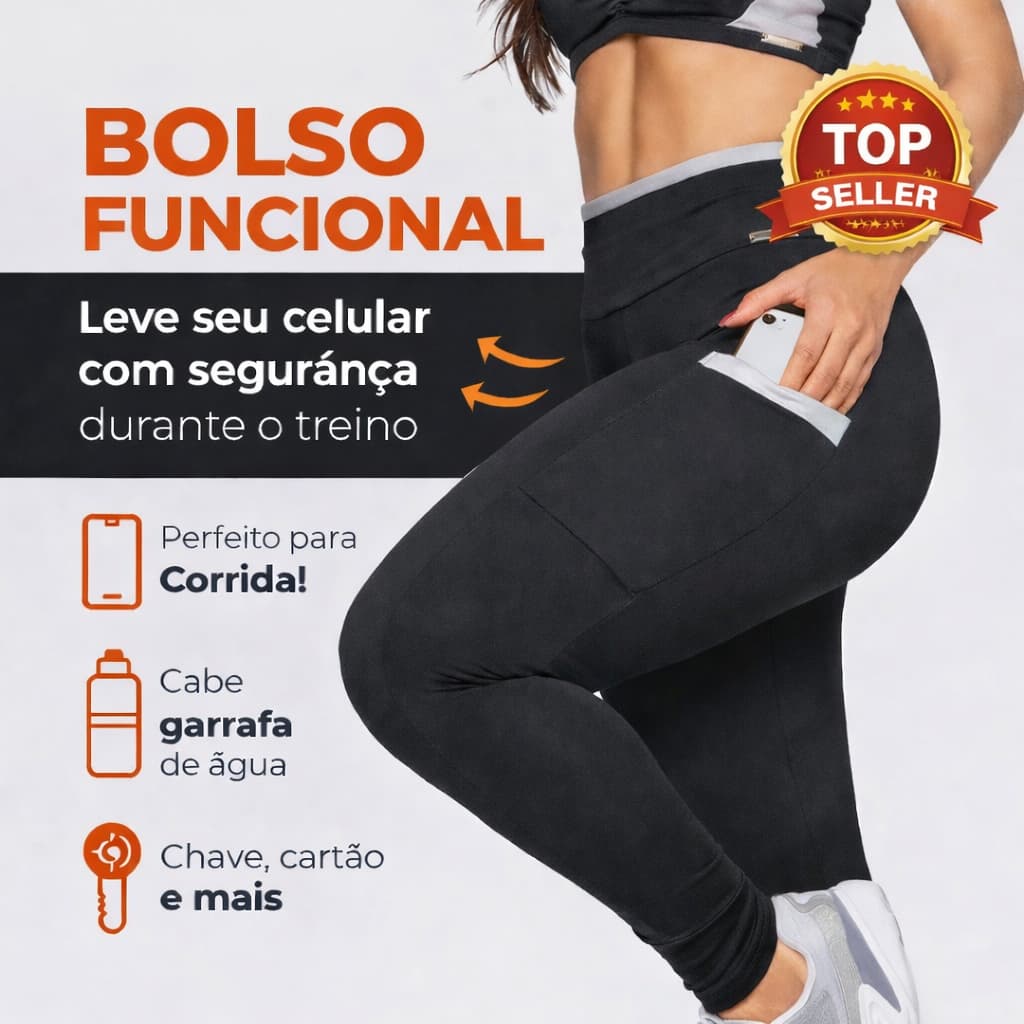 Legging Feminina com Bolso Cintura Alta Suplex Academia Fitness Zero Transparência