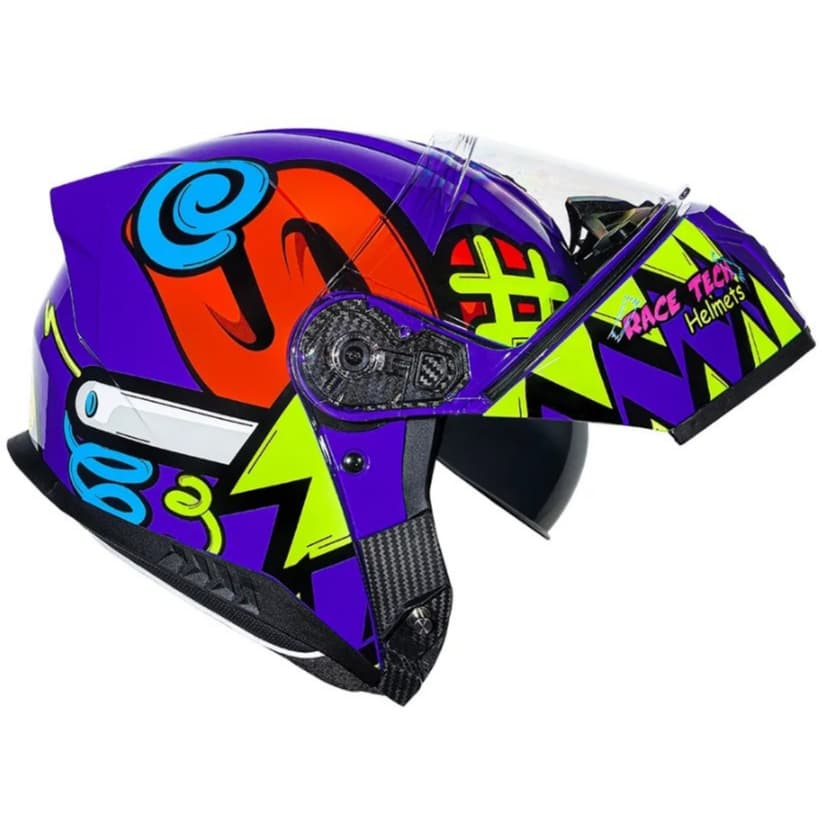 CAPACETE RACE TECH SIGNAL STUFF OLHOS PROMOÇÃO LARANJA/ROXO ESCAMOTEAVEL ROBOCOP COM ÓCULOS INTERNO
