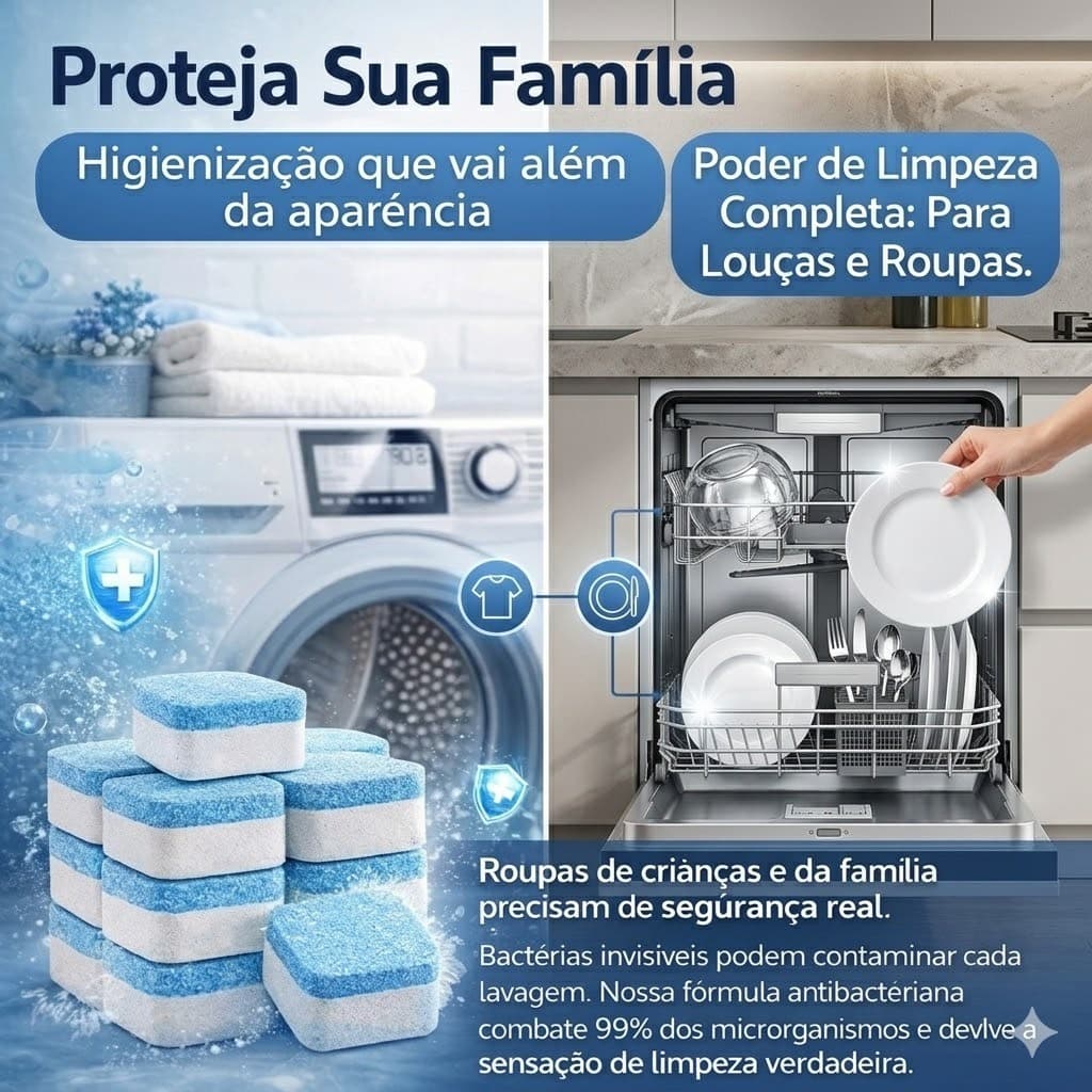 Pastilhas Para Higienização De Máquina de Lavar Roupas e Louças Antibacteriana