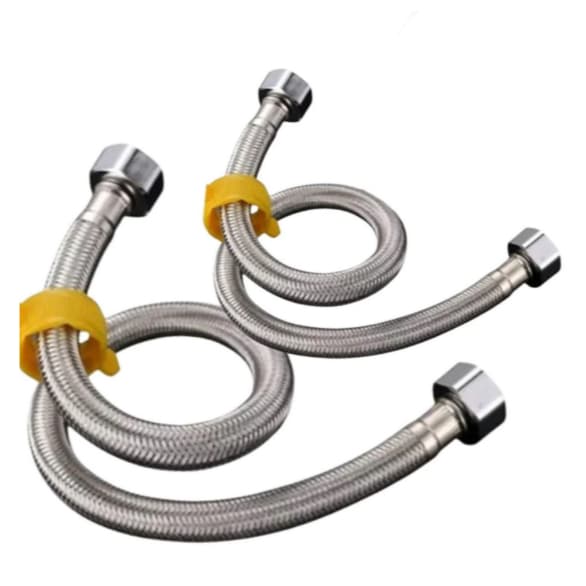 Kit Engate Rabicho Flexível Mangueira Aço Inox 50cm 1/2 Polegada Fêmea x Fêmea Banheiro Torneira Pia