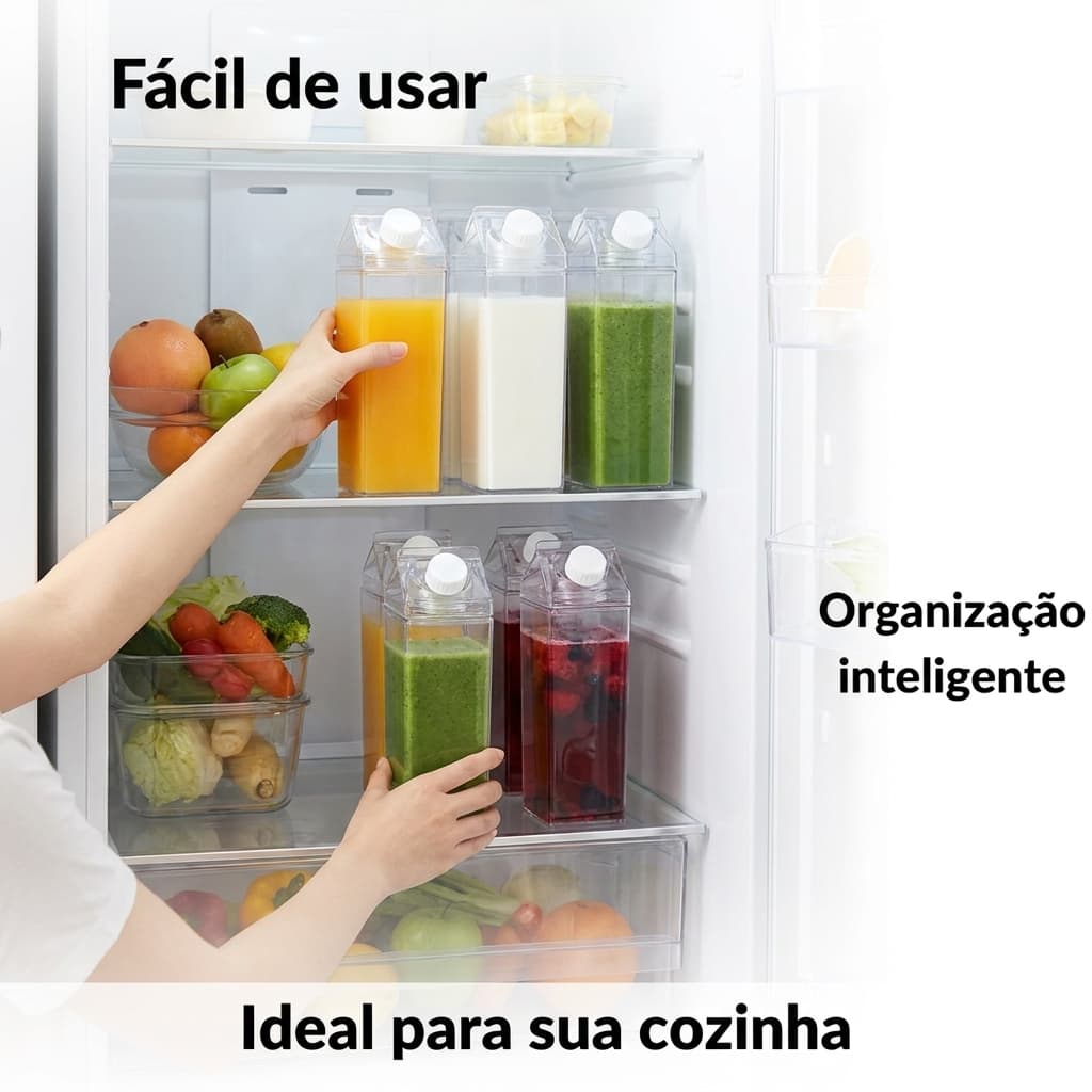 Garrafa Acrílica Transparente 1L Hermética Com Vedação Leite Suco Chá