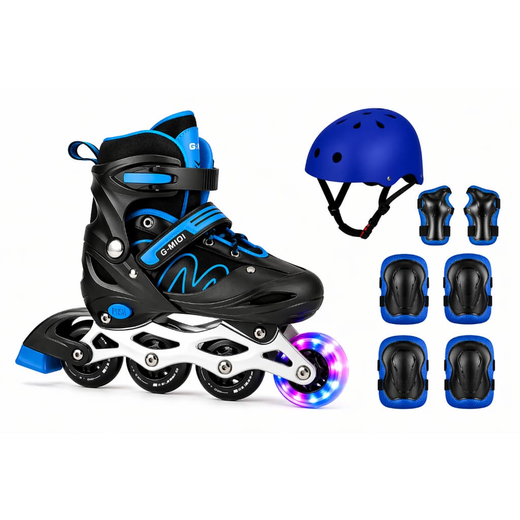 Patins Inline Roller Ajustavel Semi Profissional + Led Tam. 28-32 / 33-36 / 37-40 + KIT PROTEÇÃO