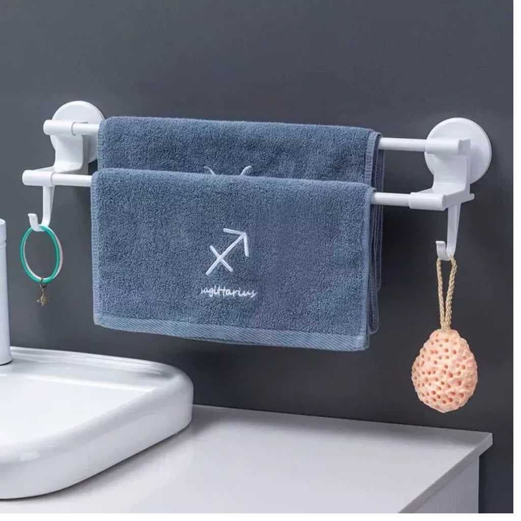 Porta Toalha Para Banheiro DUPLA CAMADA COM GANCHOS Sem Furo Com Suporte De Adesivos Multiuso