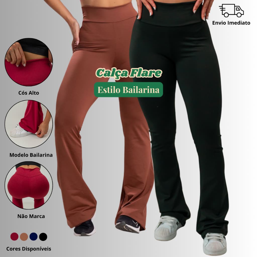 CALÇA LEGGING FLARE ESTILO BAILARINA Feminina Cintura Alta Modela Não Marca Academia Casual