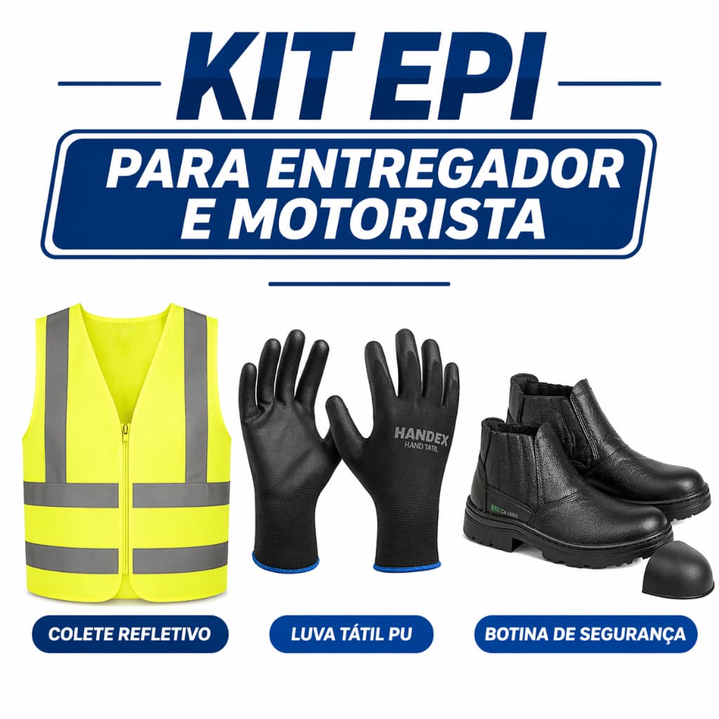 Kit EPI Para Entregador Botina Luva Colete Refletivo