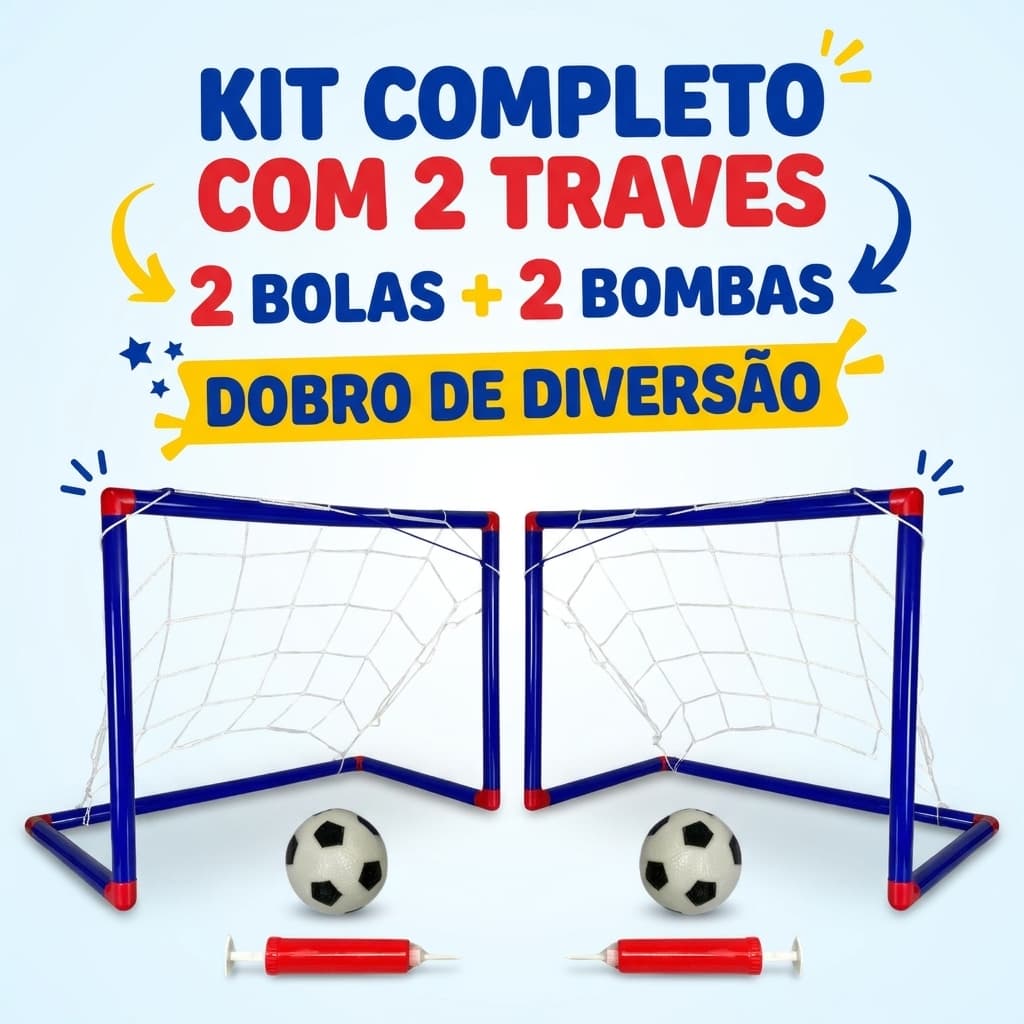 Kit 2 Traves de Futebol Infantil com Bola Rede e Bomba Golzinho Chute ao Gol