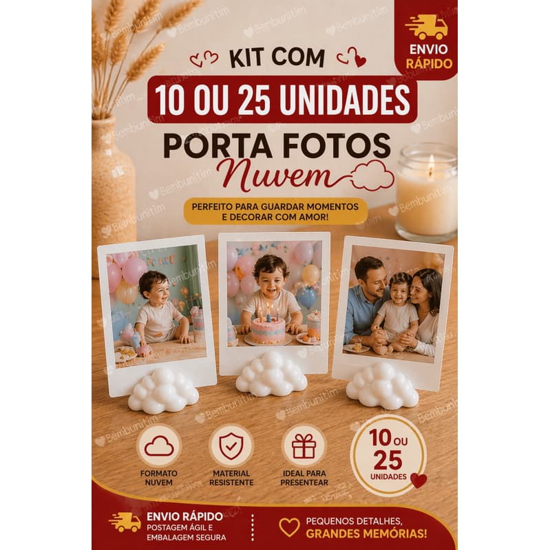 Porta Foto Nuvem Kit 10 ou 25 Unidades | Suporte Mini Polaroid Lembrancinha Aniversário  Porta Retrato