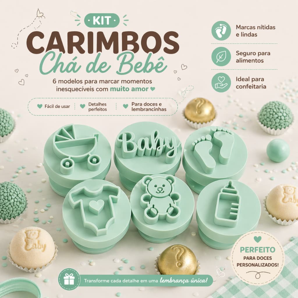 Kit Carimbo Marcador Brigadeiros CHA DE BEBE Nenem Molde Festa Confeitaria Aniversario Brigadeiro