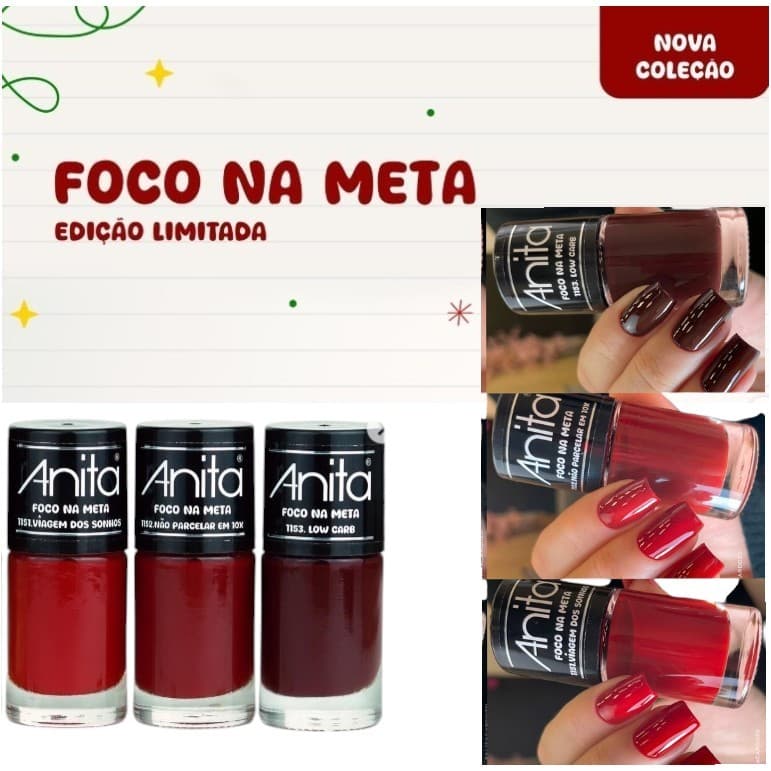 Kit 3 Esmaltes Anita Foco na Meta Cores Intensas