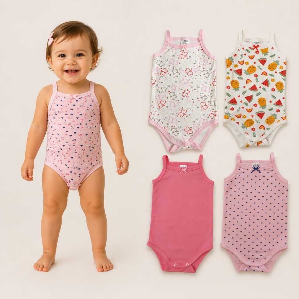 kit 4 body alcinha menina malha canelada verão