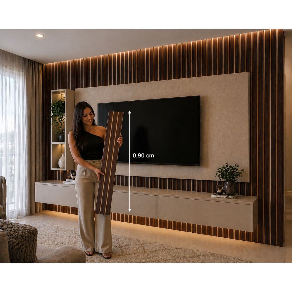 Kit 40 Placas Ripadas MDF Grande Premium 90cmx10cm Painel Parede Decorativo Autocolante Sala Quarto
