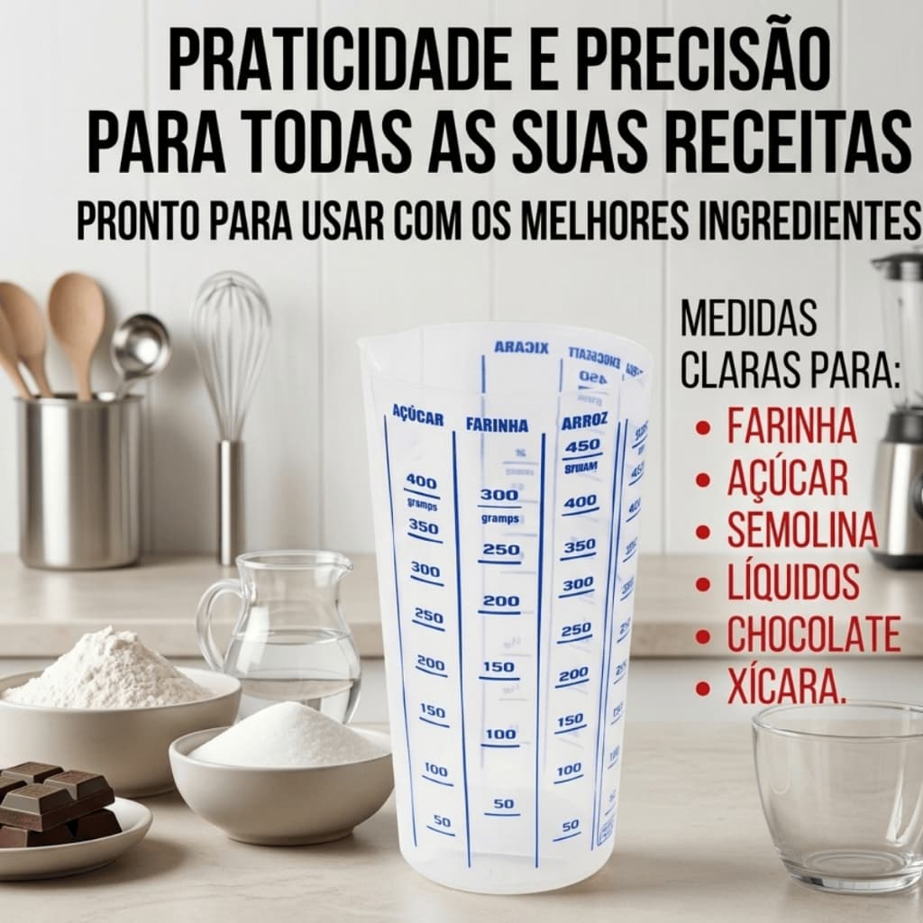 Copo medidor 570ML Transparente Plástico Fácil Leitura Uso Diário Multiuso Cozinha Resistente