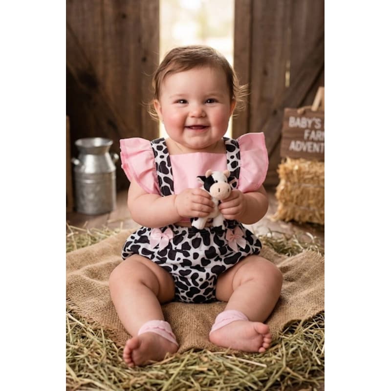 Romper Mesversario Bebe Menina fantasia Vaquinha/ Fazendinha