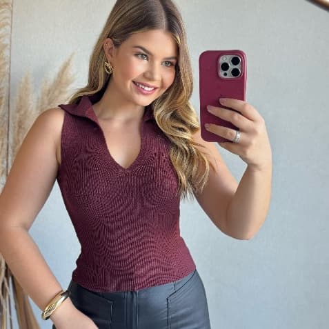 Blusa Feminina Cropped Gola Polo Tricot Modal Regata Roupa Feminina Blusa Feminina Estilosa Elegante