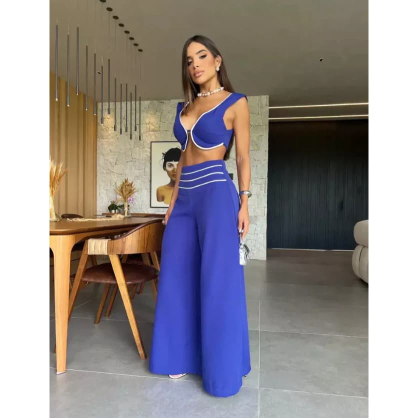 Conjunto Alfaiataria Calça+Cropped Tendencia Inverno Elegante