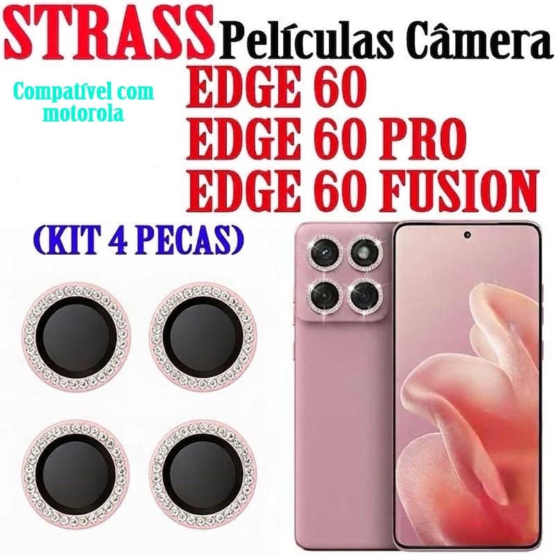 (KIT 4 PEÇAS )PELÍCULA CÂMERA DIAMANTE STRASS PARA  MOTOROLA EDGE 60 / EDGE 60 PRO / EDGE 60 FUSION