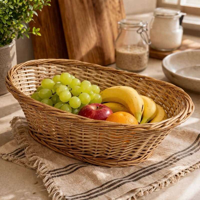 Cesta Oval de Vime Natural Envernizado (Pães | Doces | Padaria | Páscoa)
