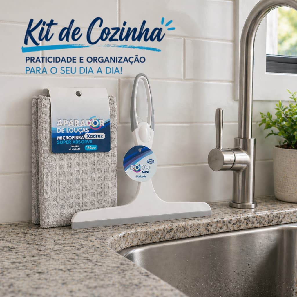 Kit Cozinha Lançamento Rodinho de Pia e Aparador de Louça Completo Organizador Limpeza Microfibra
