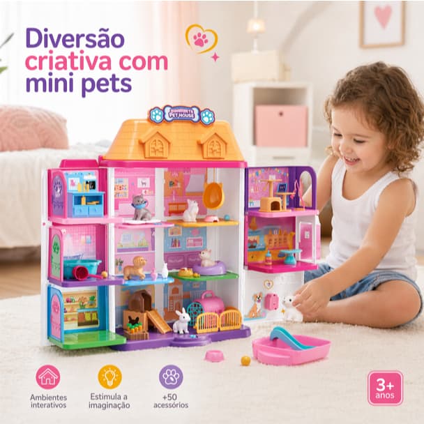 Brinquedo Infantil Educativo Casa Pet House Maleta Portatil 3d Acessorios Portatil Pratico