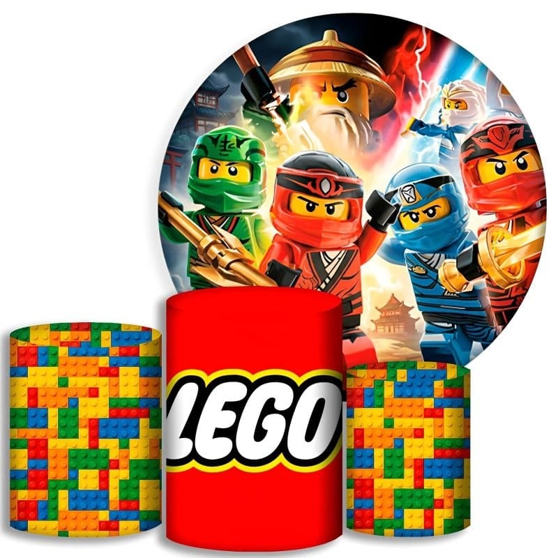 Capas Para Cilindros + Painel / painel redondo - Lego - Kit Decoração Festa / Pegue e Monte