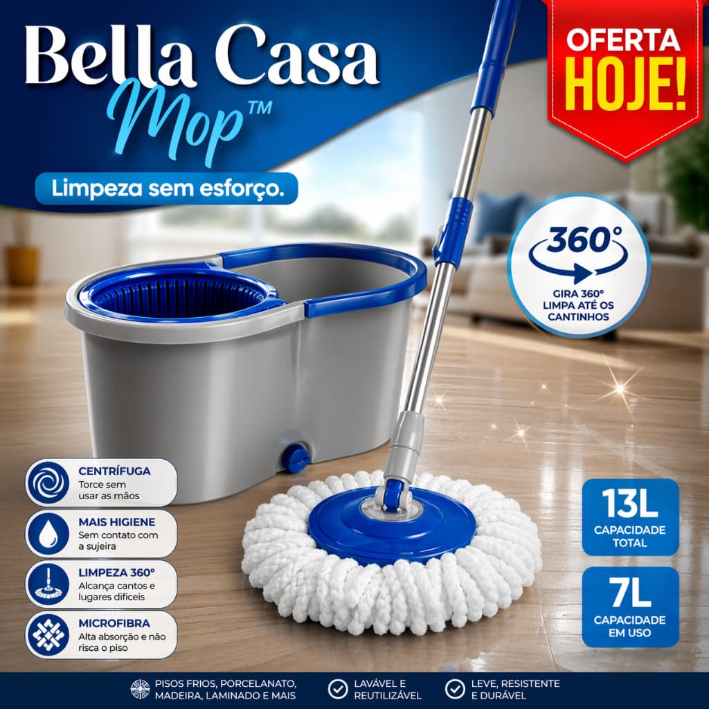 Mop Giratório 360 com Balde 8L 13L Esfregão Limpeza Refil Microfibra  limpa casa passa pano sem mão