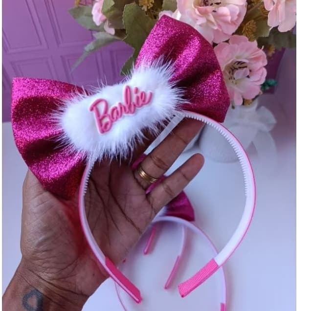 Laço de Cabelo infantil luxo Barb Rosa pink brilho/tiara personalizada glitter/Laço barbiee bico de pato/Xuxinha pink