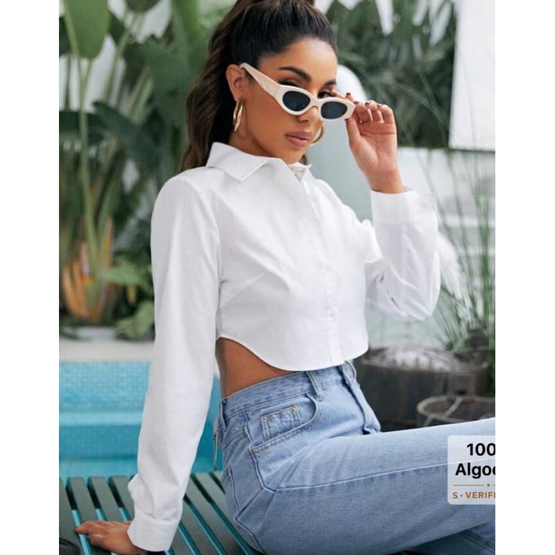 Blusa Feminina Camisa Social Feminina Cropped Feminina Manga Longa