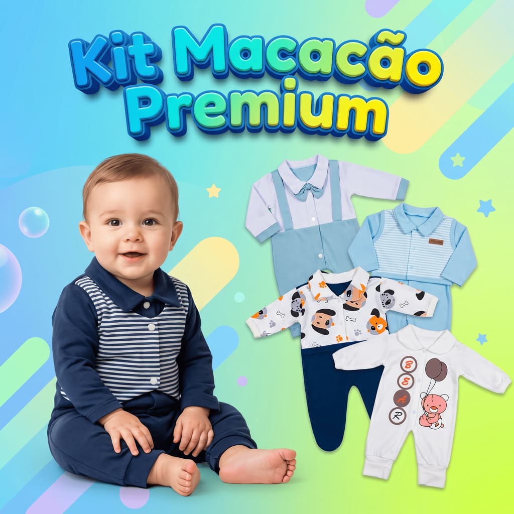 Kit 5 Macacão Estampado Menino Bebê Algodão Vira Pé Inverno Verao Infantil Macio Enxoval Macacões