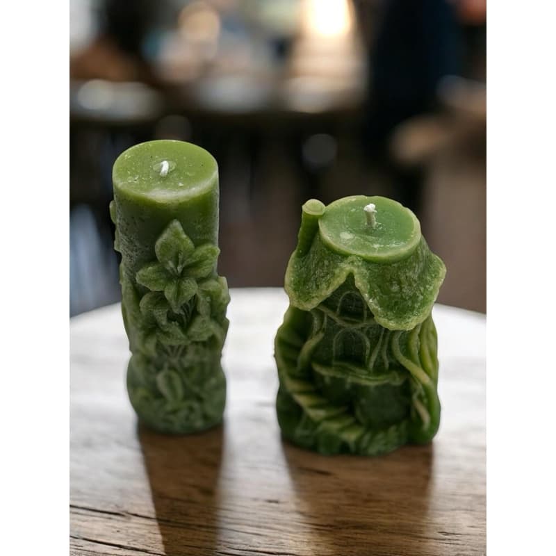 Kit 2 Velas Aromáticas Decorativas Verde | Vela Floral + Vela Casinha Artesanal | Decoração Criativa