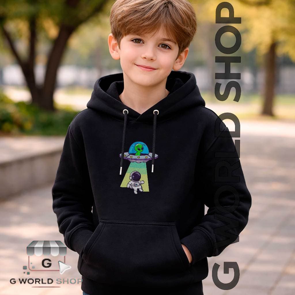 Moletom Com Capuz Infantil ET Na Nave Astronauta sendo Abduzido Blusa de Frio Flanelado de Alta Qualidade Envio Rápido