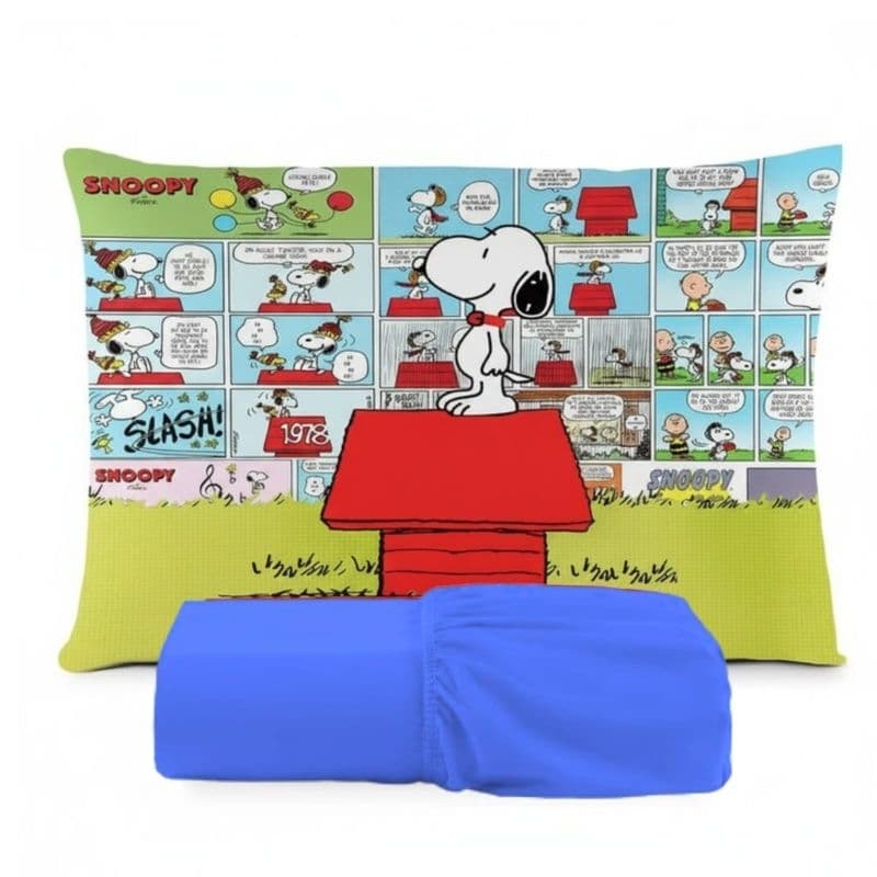 JOGO DE LENÇOL SOLTEIRO SNOOPY INFANTIL  COM ELASTICO TRAVESSEIRO FRONHA I
