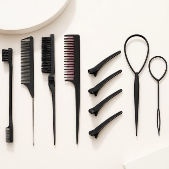 Kit De 3/8/10 Peças Pente Com Ferramenta De Trança + Clipe De Bico De Pato Estilo Escova De Cabelo