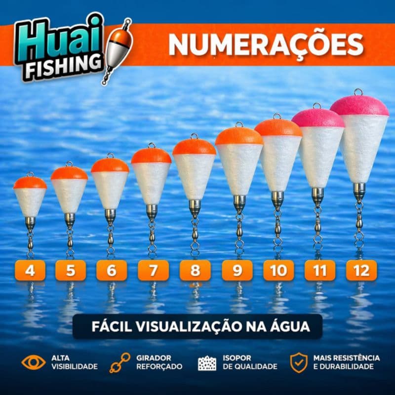 KIT 20 Boias N 7,8,9,10 lambari de Arremesso para Pesca com chumbo e girador, arremessos