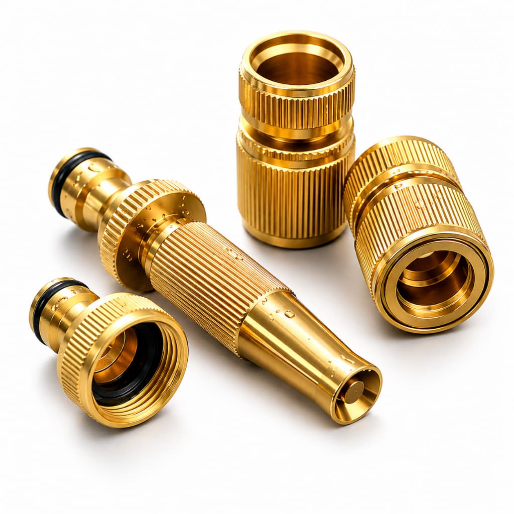 Ajax Kit Irrigação Alumínio Dourado 4 Peças Esguicho Engates Rápidos Conector  Mangueira  1/2"