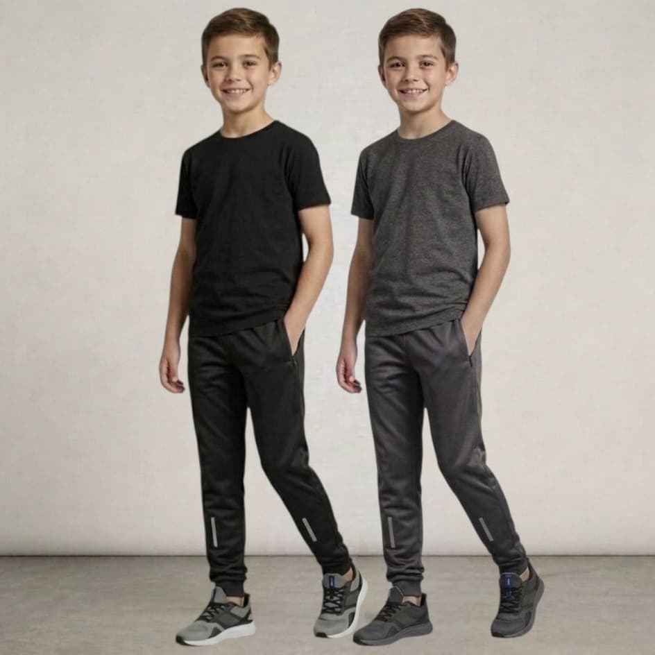 Kit 2 Calças Menino Menina Uniforme Escolar Infantil Juvenil Preta Cinza e Azul Escola Chimpa Flanelado Jogger