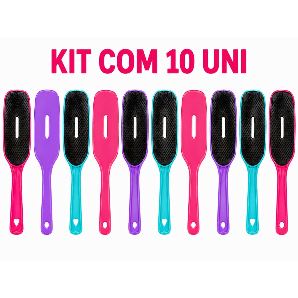 kit com 10 Escovas De Cabelo Raquete Vazada Desembaraçadora Flex Hair Não Danifica Fios Pente pra Cabelo - Anti Frizz