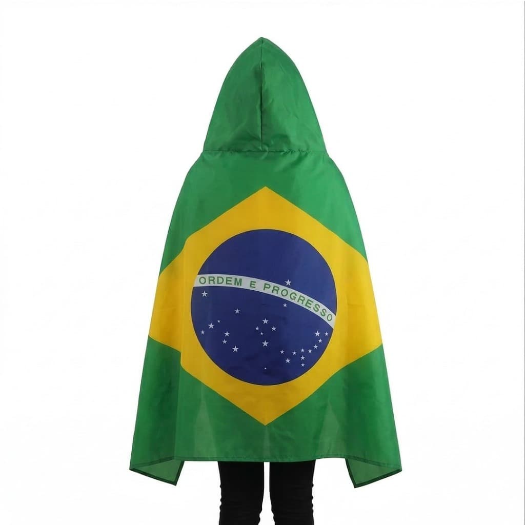 Capa Bandeira Brasil com Capuz Torcedor Copa Futebol Poncho Brasil Fantasia