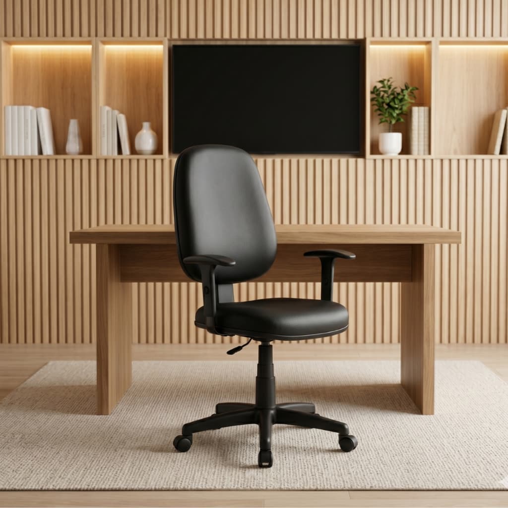 Cadeira Escritório Executiva Giratória Work NR17 Ergonômica Corino Braços Ajuste Encosto e Altura Home Office Rodízios