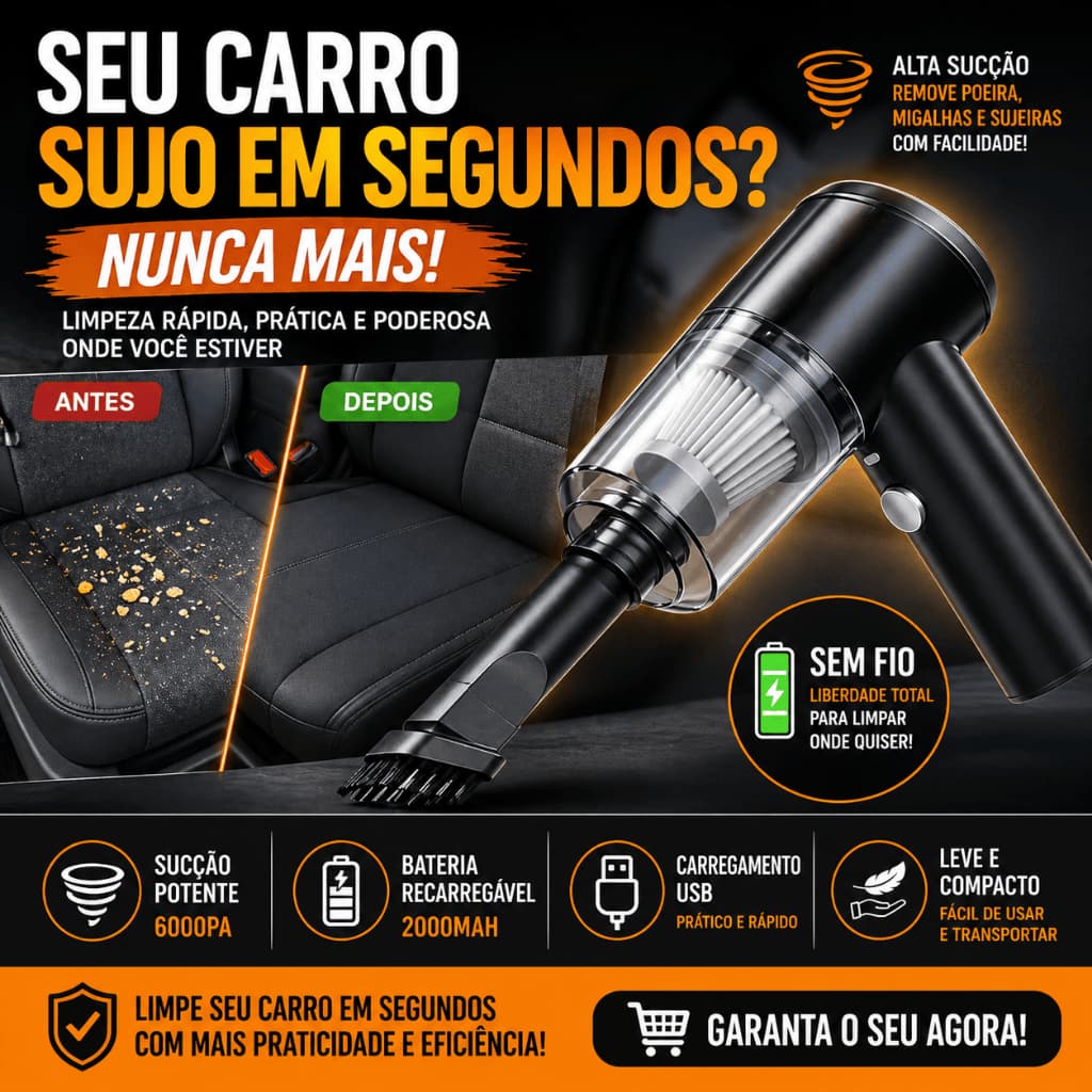 Aspirador Automotivo Portátil Potente Sem Fio Recarregável Mini Carro Premium Bivolt