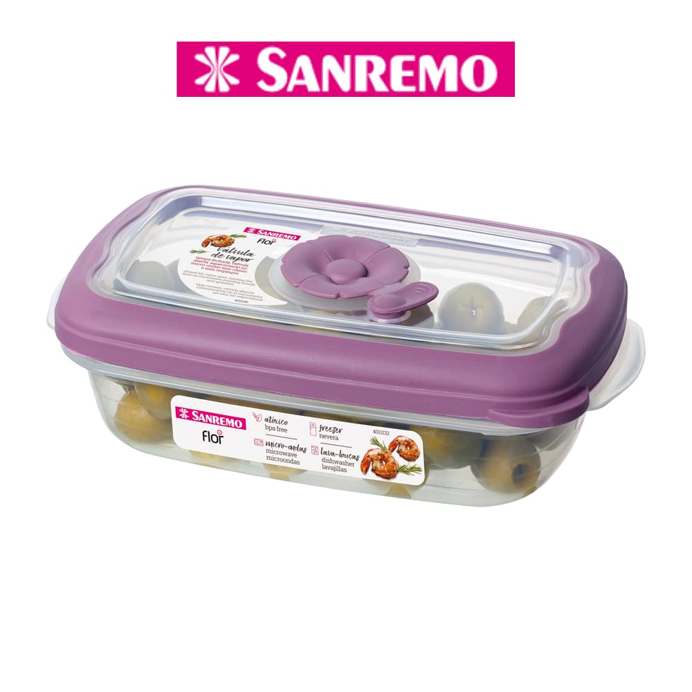 Pote Hermético 430 mL Plástico Sanremo Linha Flor Empilhável Com Válvula Roxo