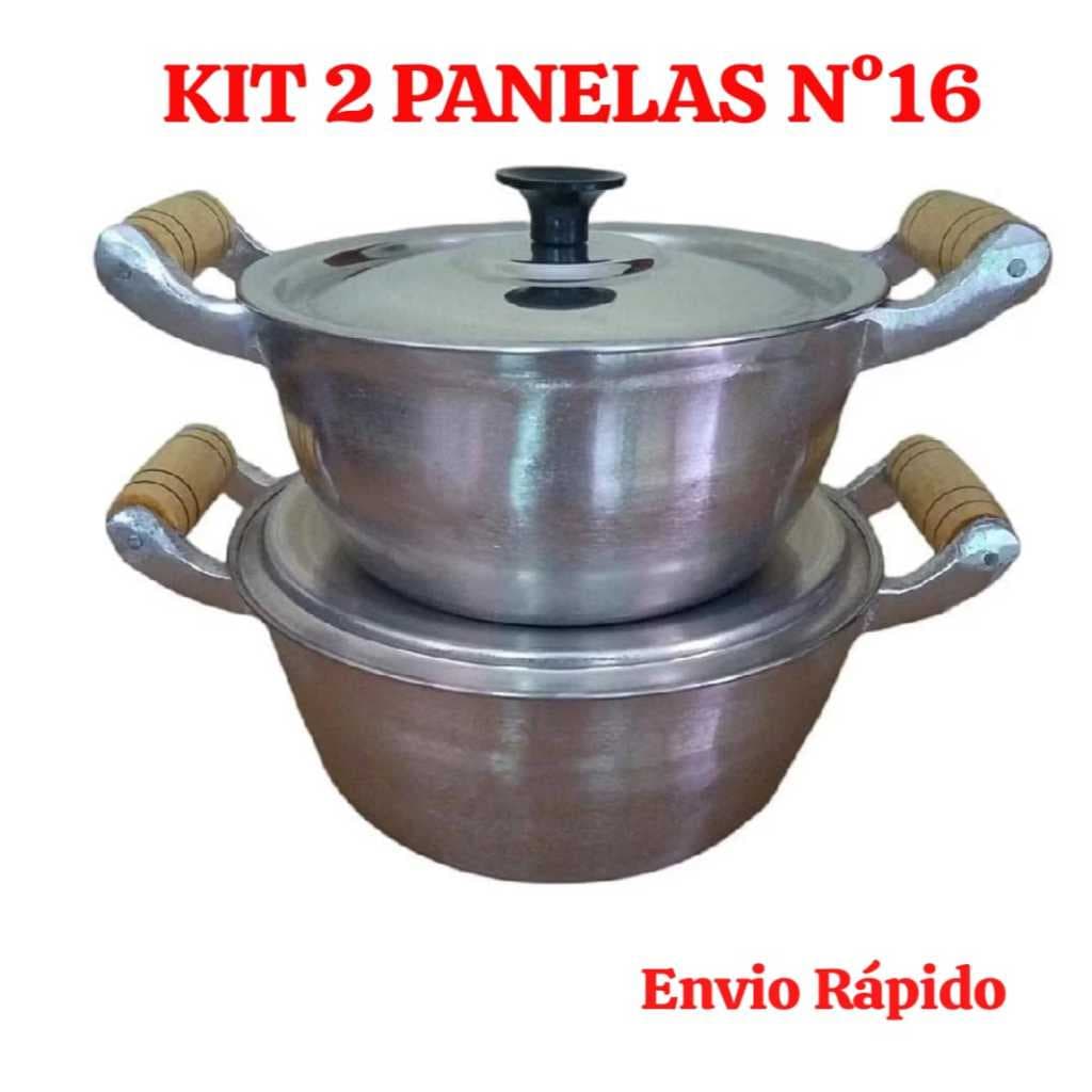 KIT DE DUAS Panelas Caçarolas 16 de Alumínio Batido Fundido Grosso 1,25 Litros Com Tampa