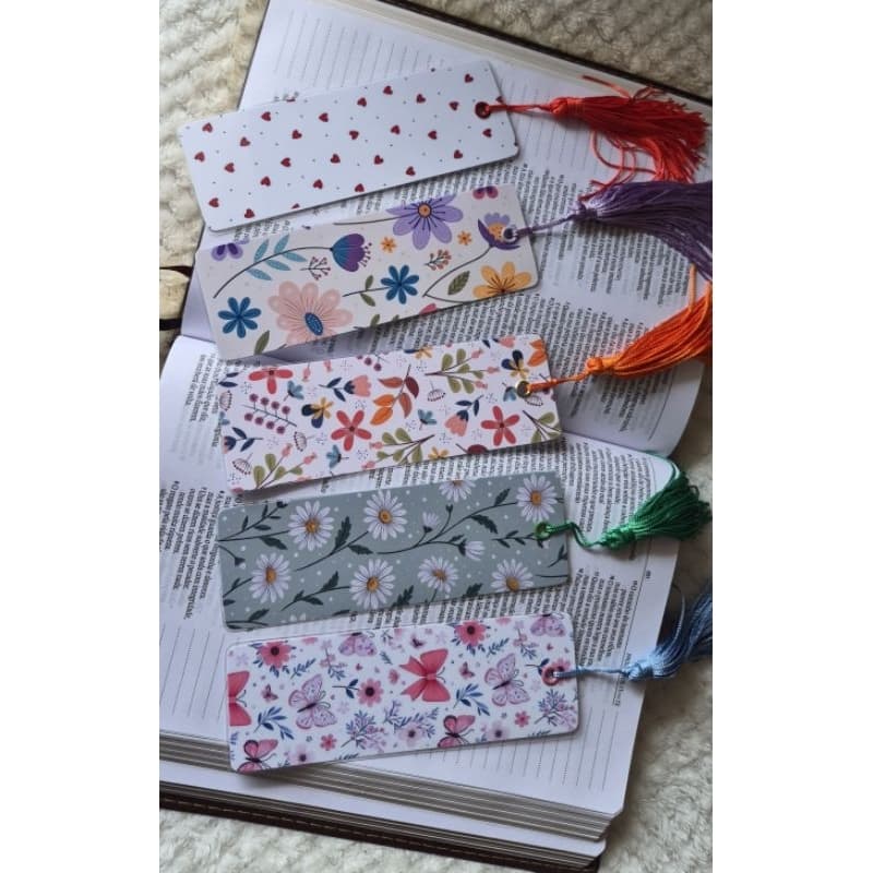 Marcador de Página Floral PLASTIFICADO com Tassel