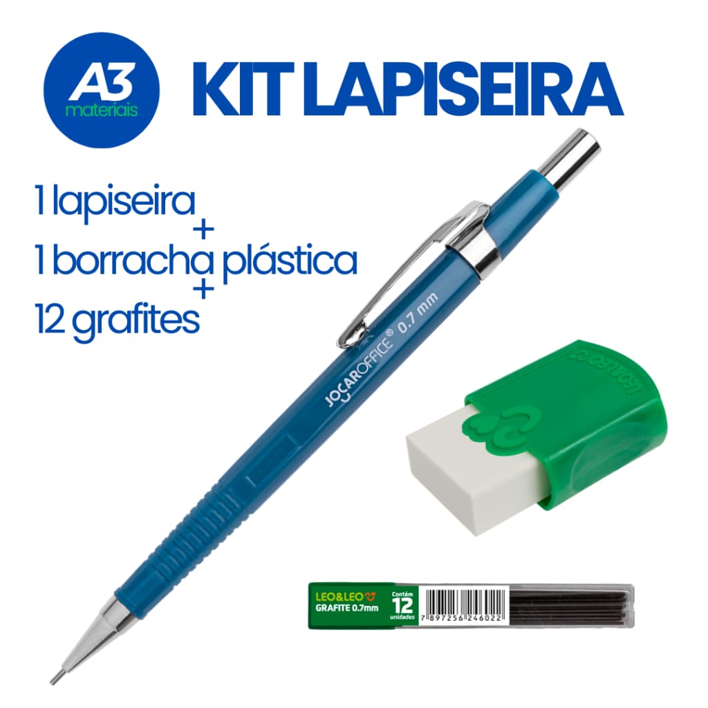 Kit Lapiseira 0.5 0.7 0.9 + Grafites 0.5 0.7 0.9 + Borracha Plástica
