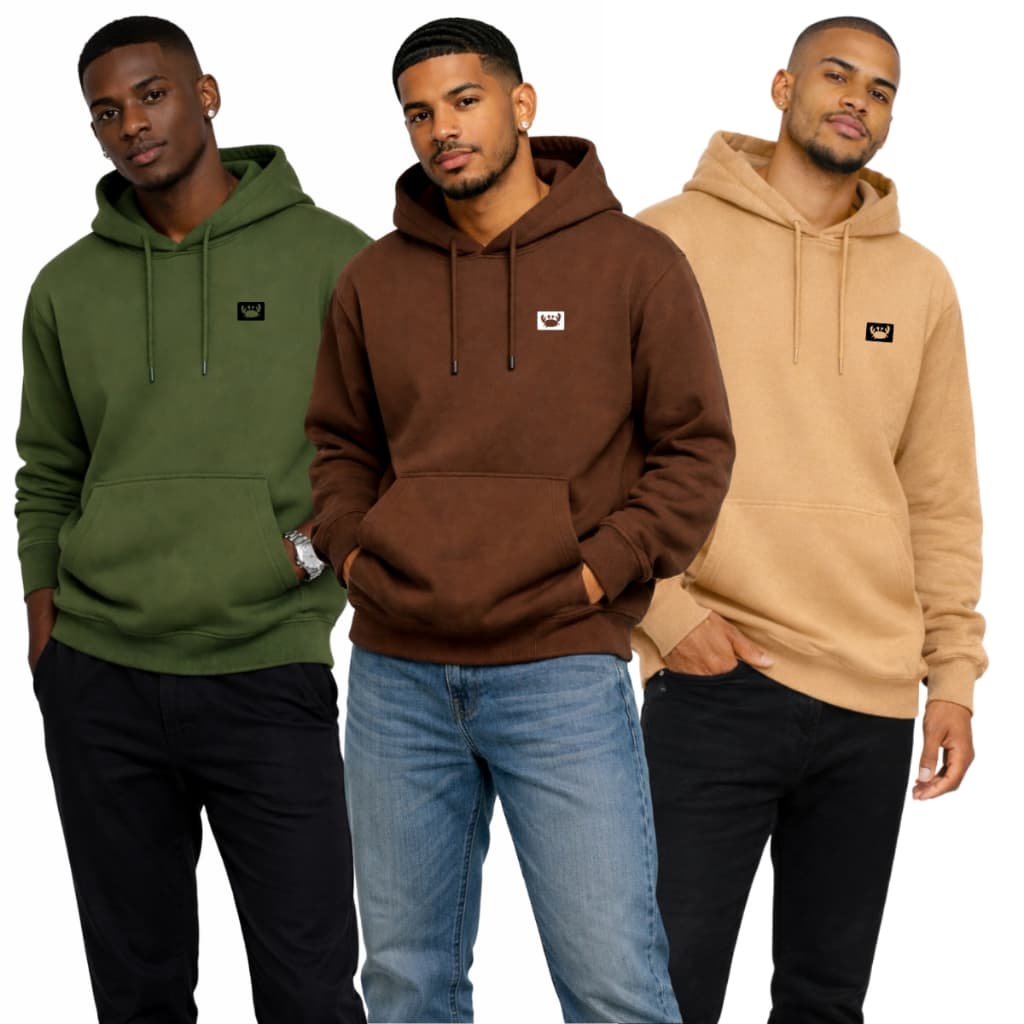 Kit 3 Blusa de Frio Moletom Canguru Fechado Com Capuz Relaxado